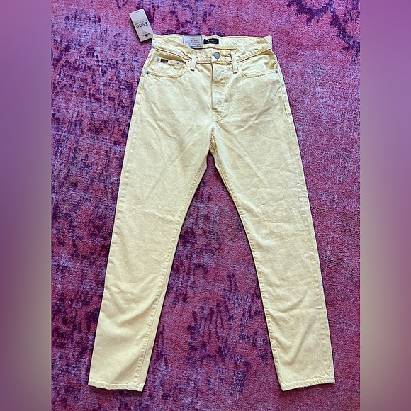 POLO by Ralph Lauren The Callen High Rise Slim Jean Button Yellow Sz 27 - Picture 5 of 10
